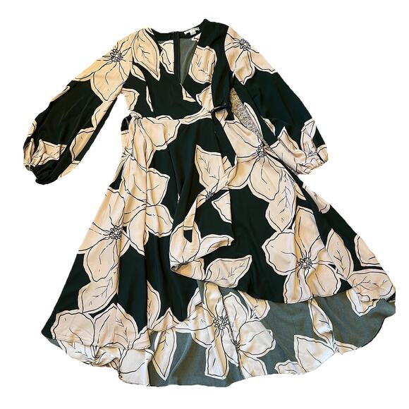 Wedding Guest Dress Wrap Women's Small Floral Print Asymmetrical Balloon Sleeve - Picture 1 of 9